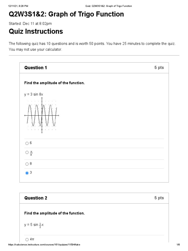 Quiz - Q2W3S1&2 - Graph of Trigo Function | PDF | Function (Mathematics ...