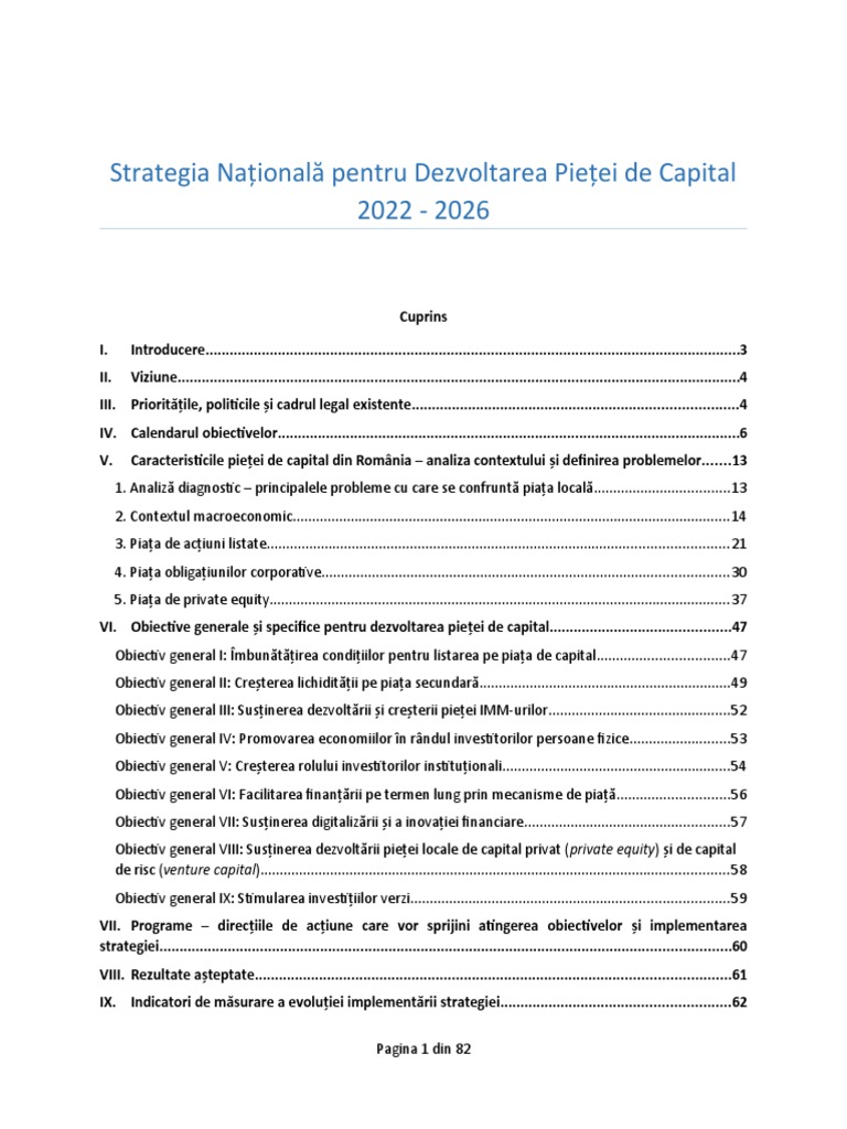 Strategia nationala pentru dezvoltarea pietei de capital din Romania PDF