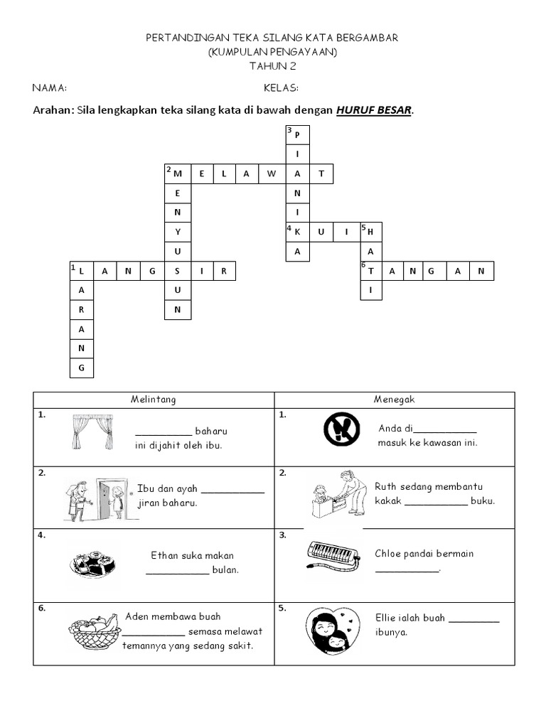 Pertandingan Teka Silang Kata Bergambar Tahun 2 Jawapan Pdf