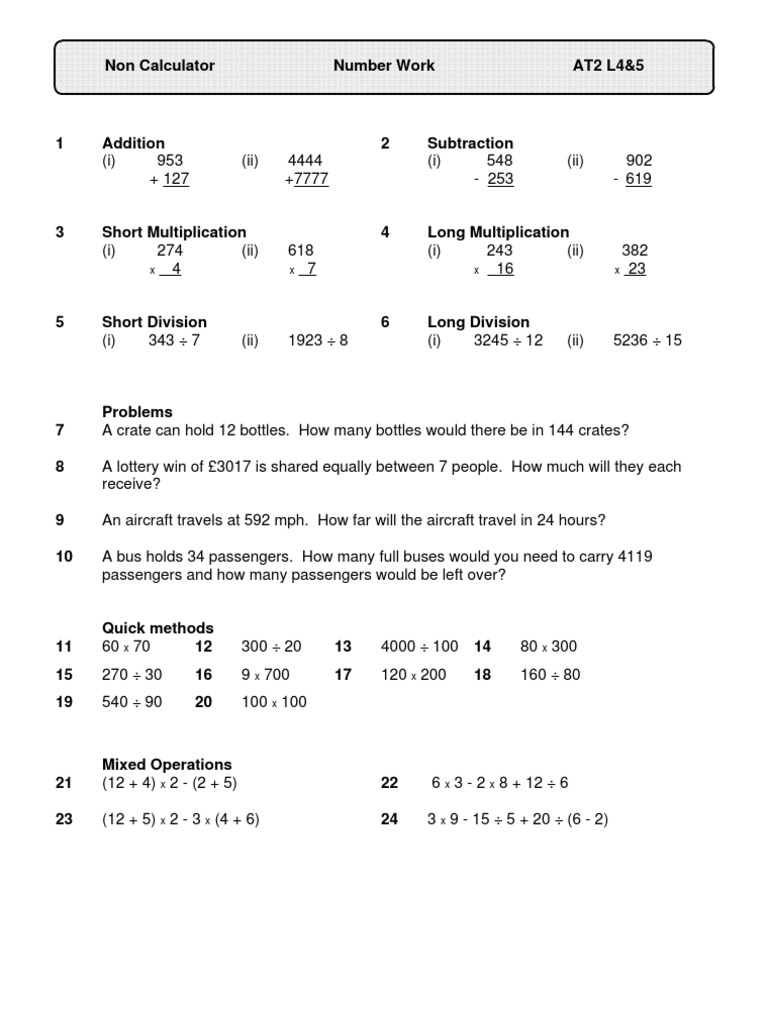 Four Operations Practice Worksheet | PDF