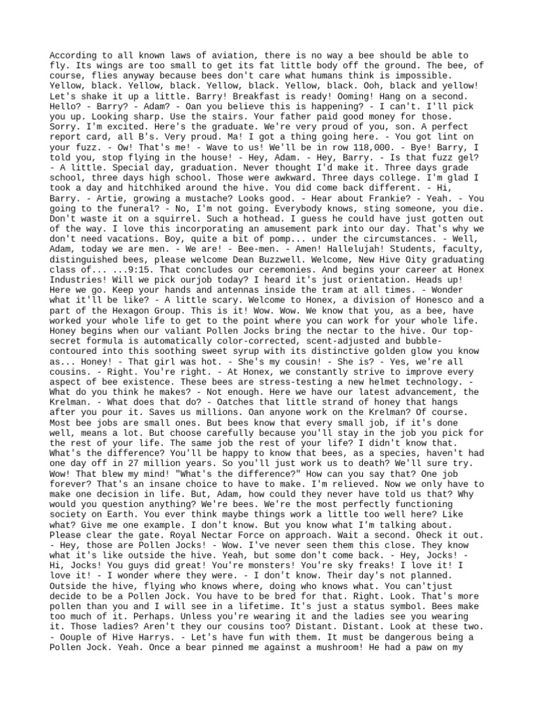Script Entero de BEE Movie PDF