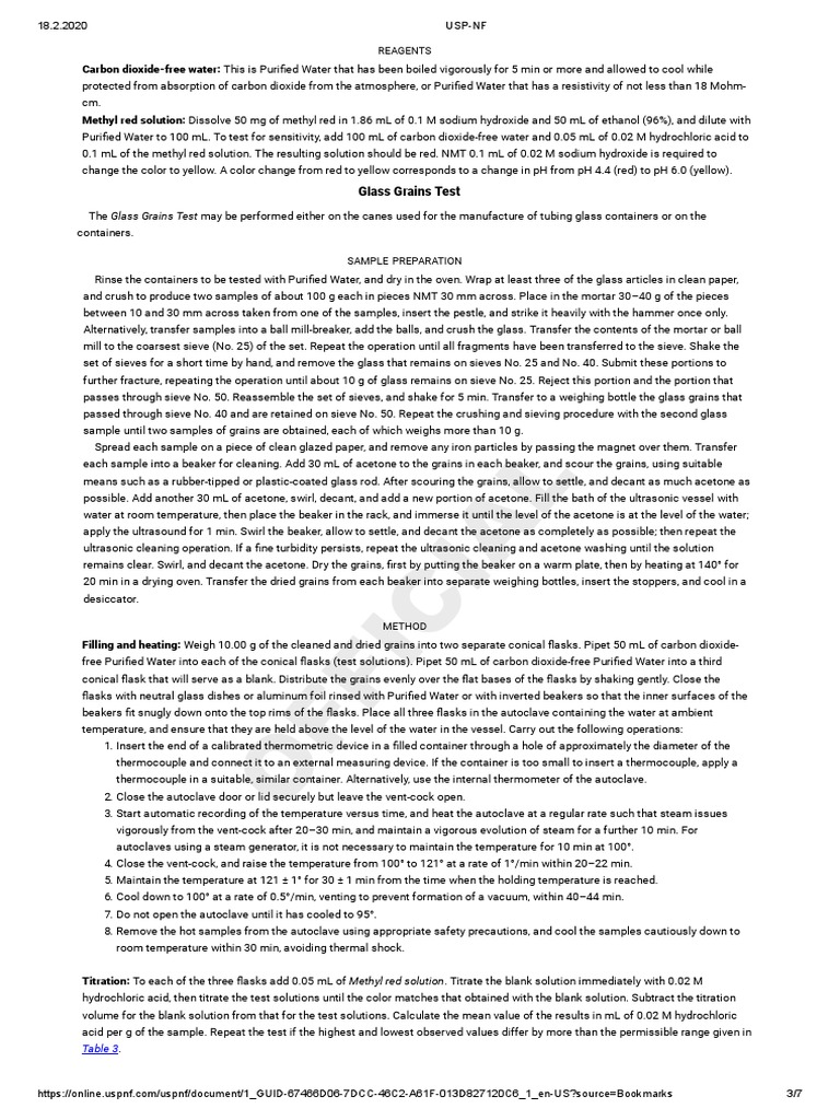 USP 660 43 Glass Grain Test PDF Syringe Titration