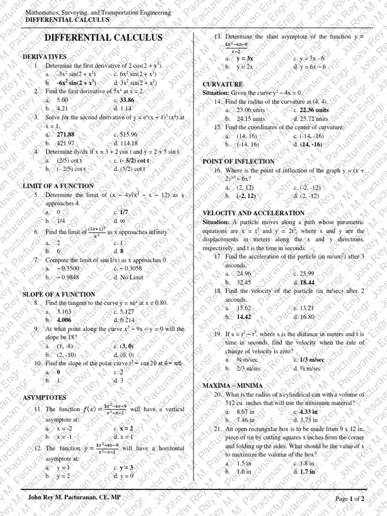 Differential Calculus PDF Maxima And Minima Velocity