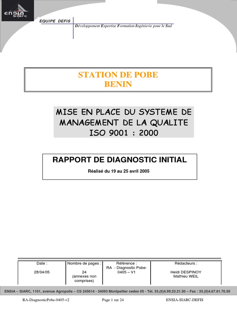 Rapport de Diagnostic Initial ISO 9001 | PDF | Calibrage | Système de ...