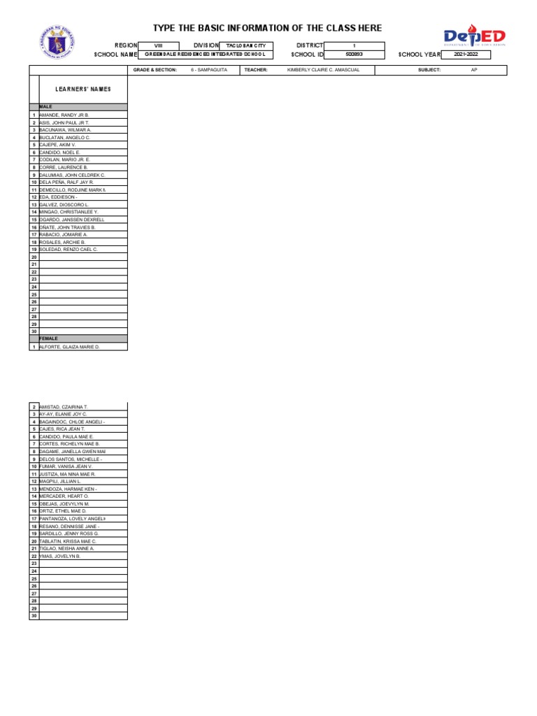 Class Record for Grade 6 AP | PDF