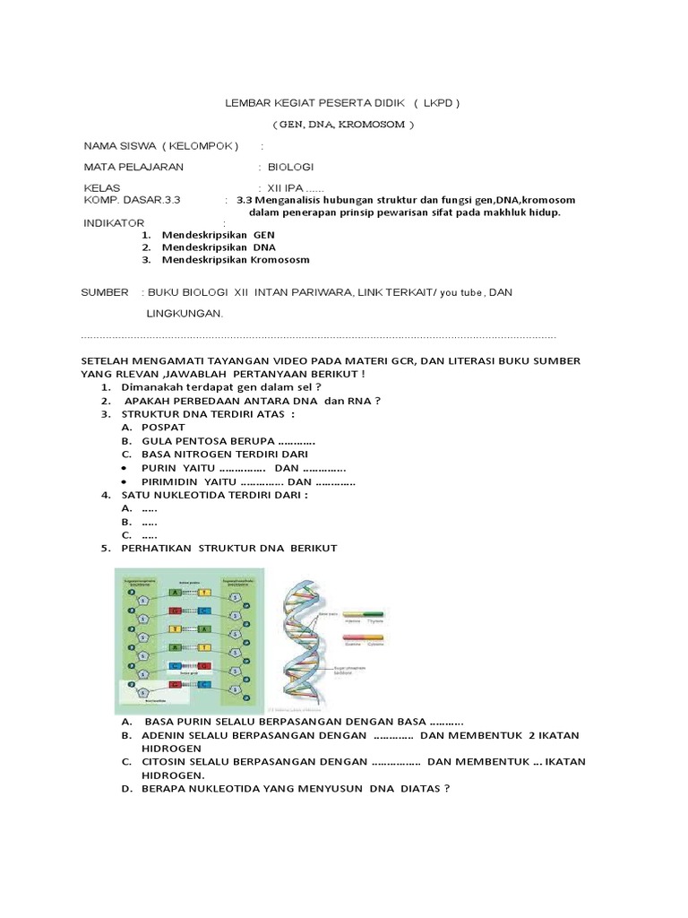 LKPD Dna, Rna, Kromosom | PDF