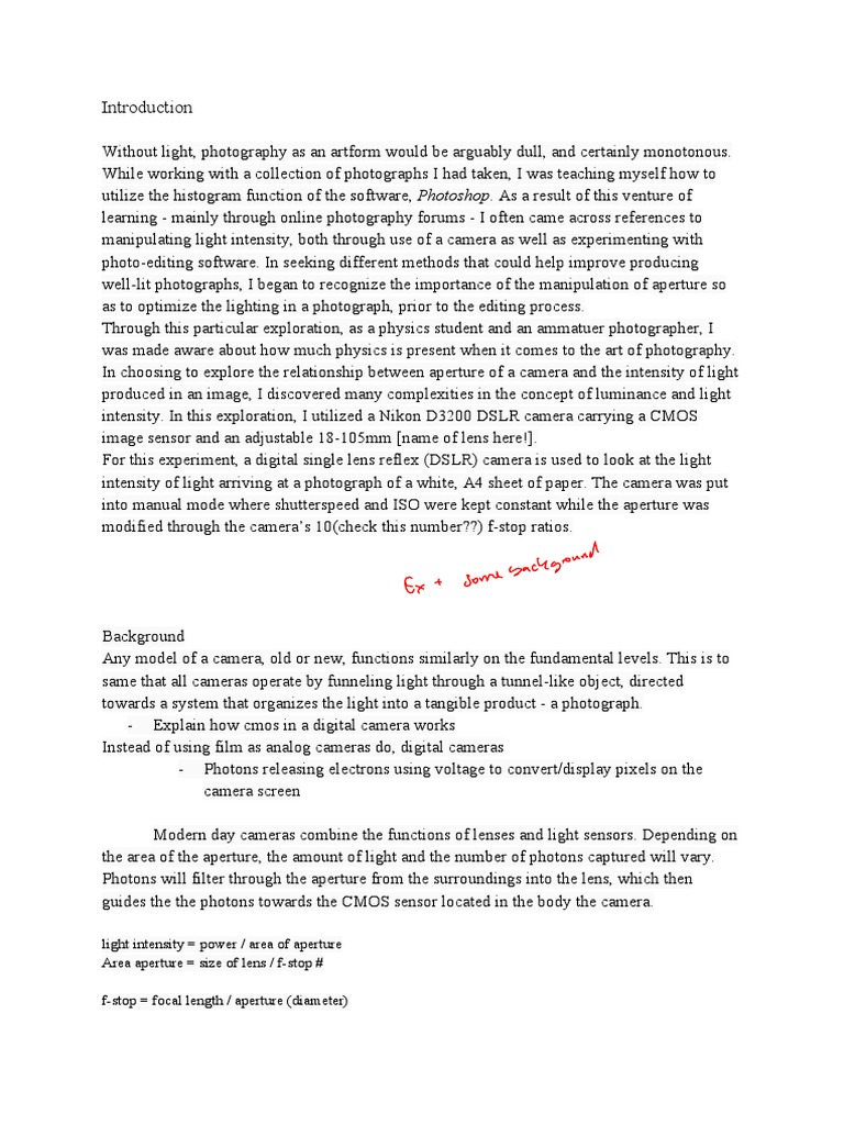 IB Physic IA Example PDF Camera Camera Lens