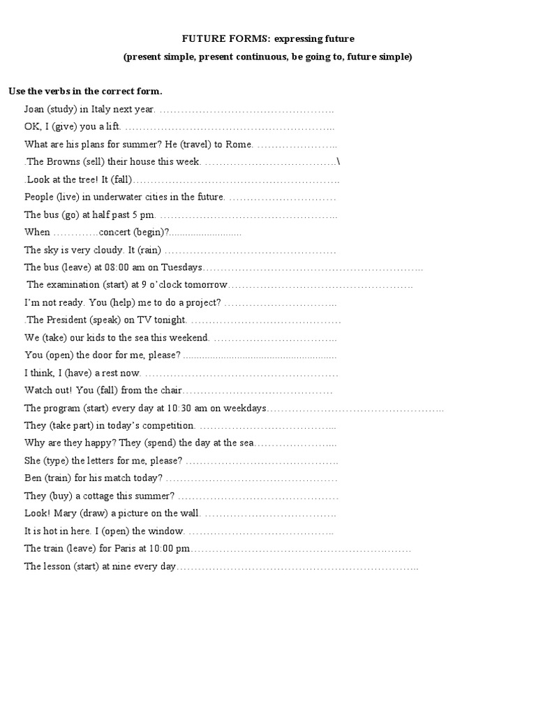 Ways of expressing future exercises pdf