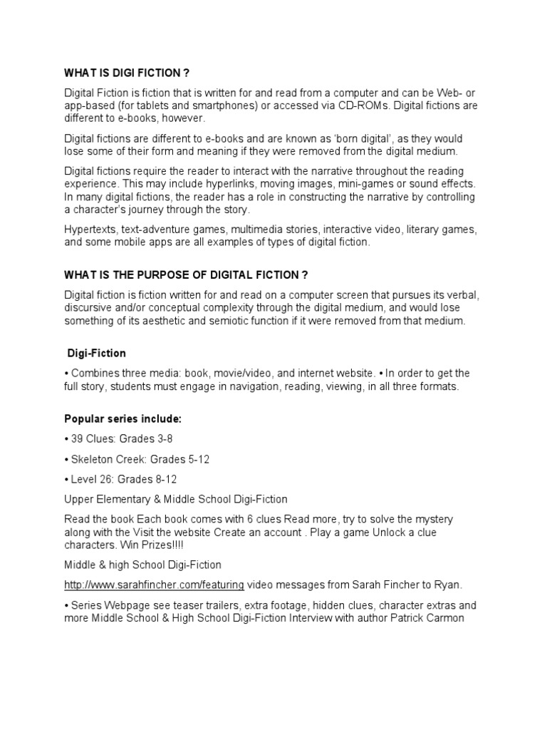What Is Digi Fiction In Literature
