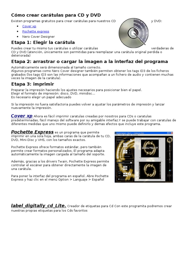 Creador De Caratulas Cd Cómo Crear Carátulas para CD y DVD | PDF | Disco compacto | DVD