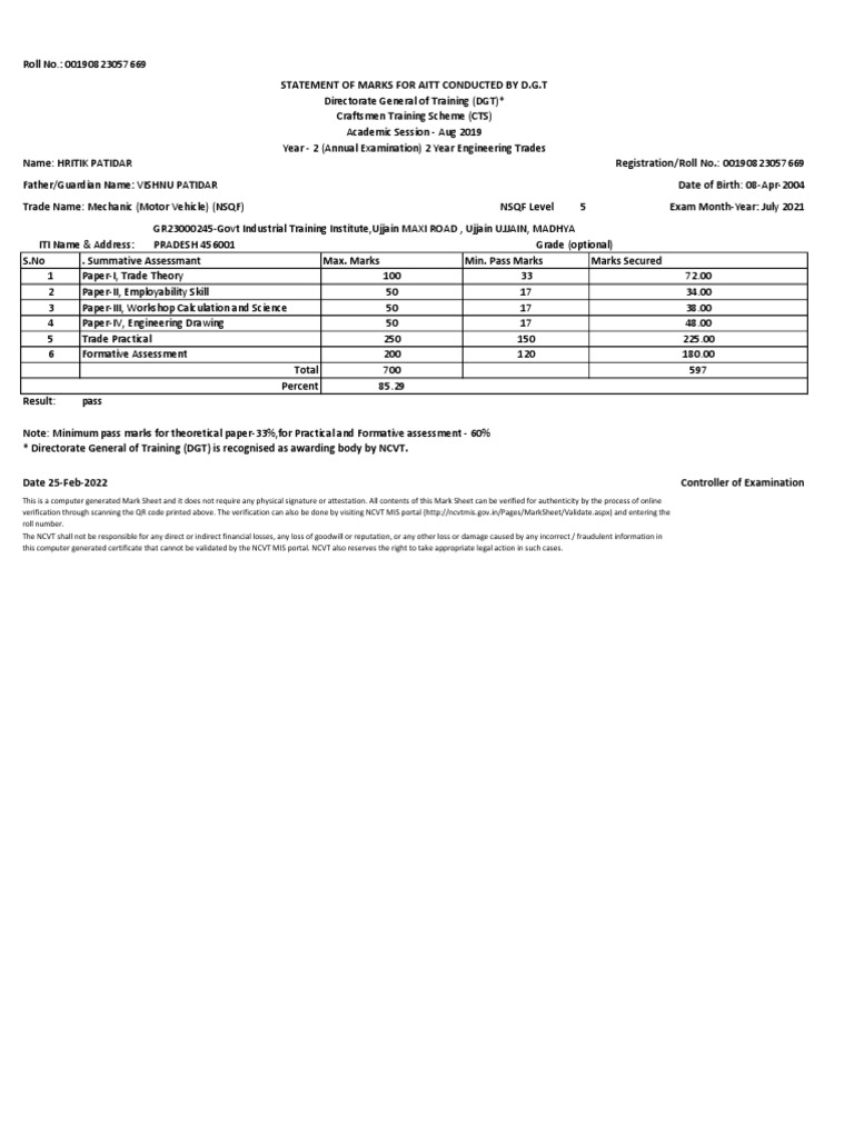Mark Sheet | PDF