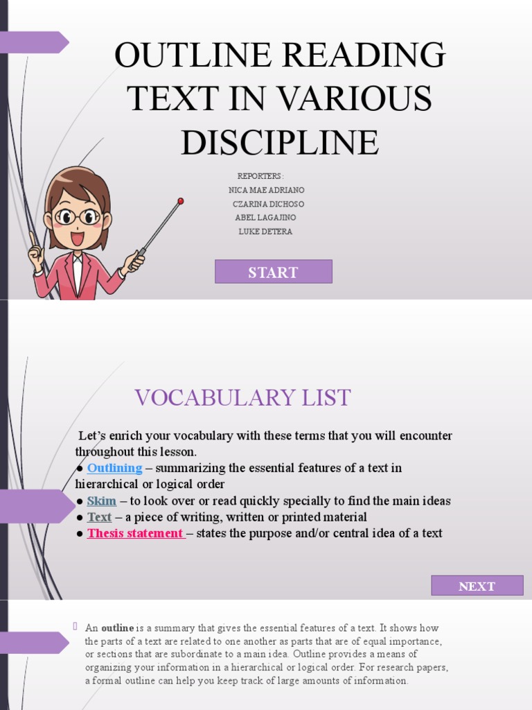 Outline Reading Text In Various Disciplines