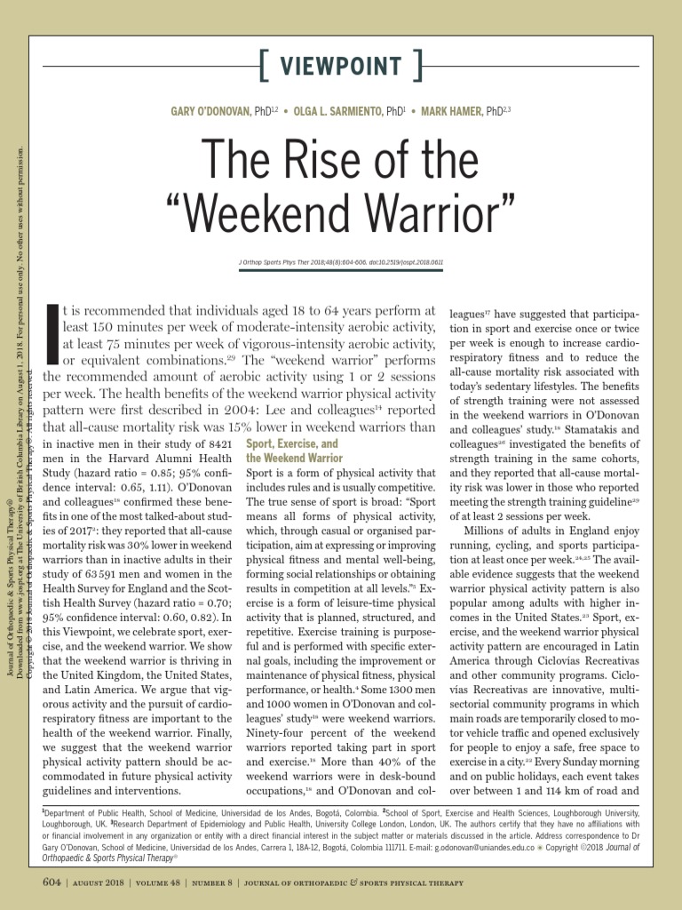 The Rise of The Weekend Warrior | PDF | Physical Fitness | Obesity