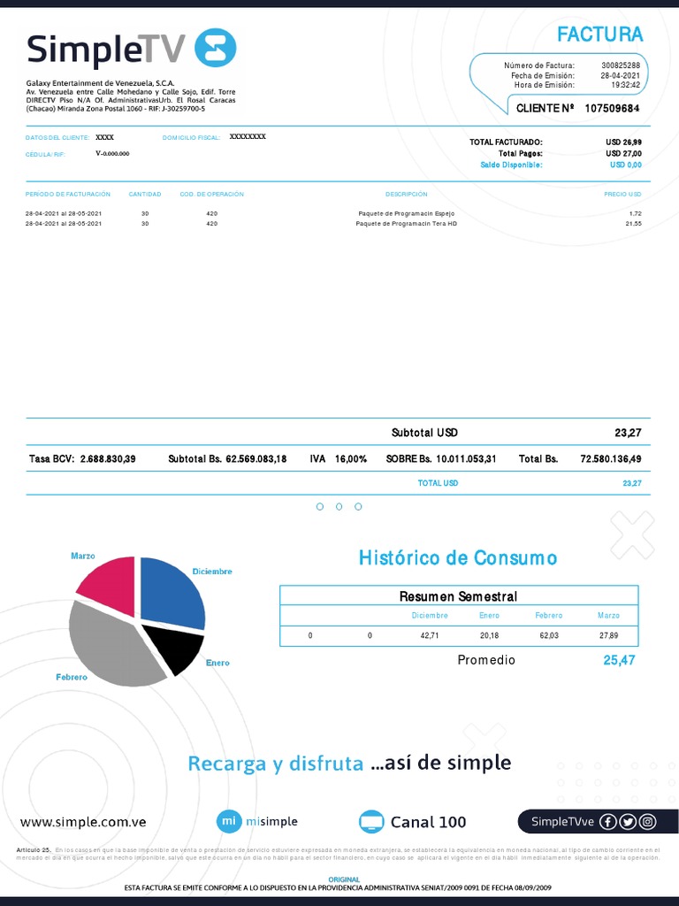 Factura TV Por Cable PDF Economias Dinero