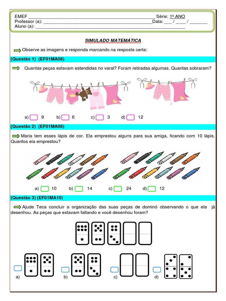 Simulado 1º Ano Ale Matemática Pdf