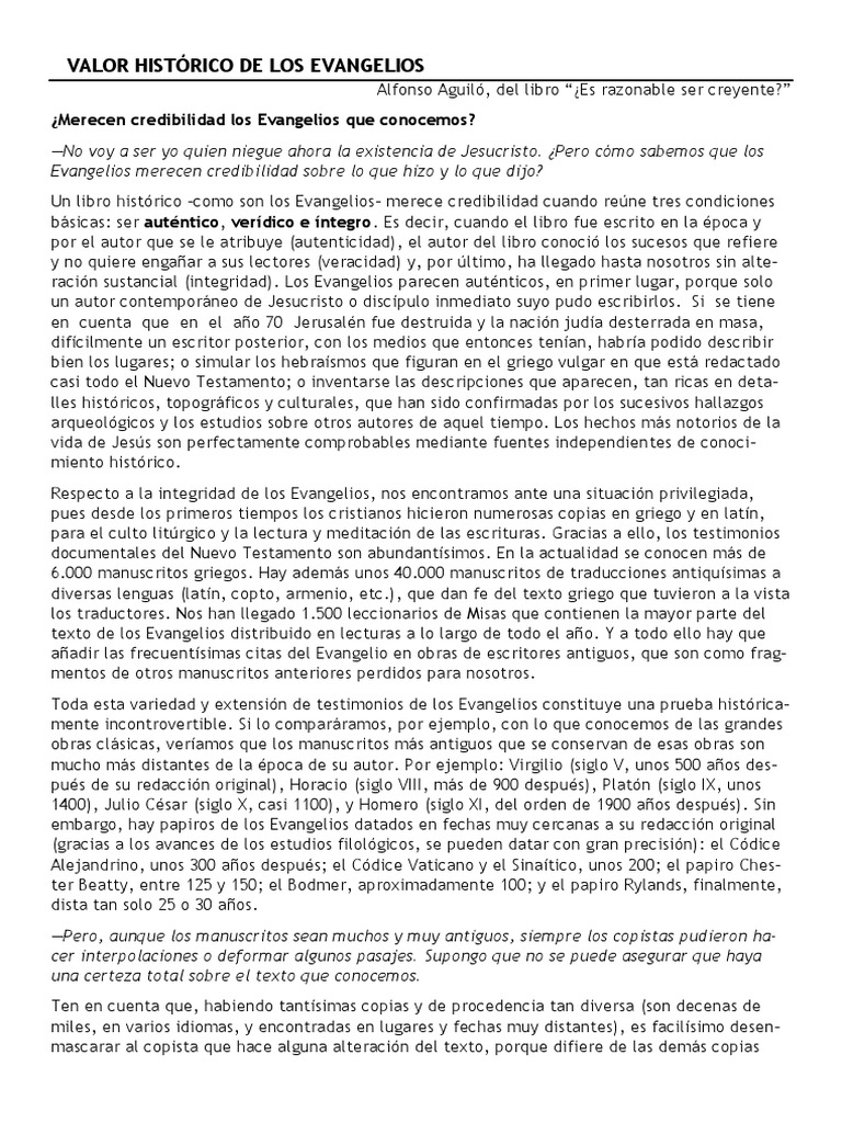 3 Valor histórico de los evangelios PDF Milagro Evangelios