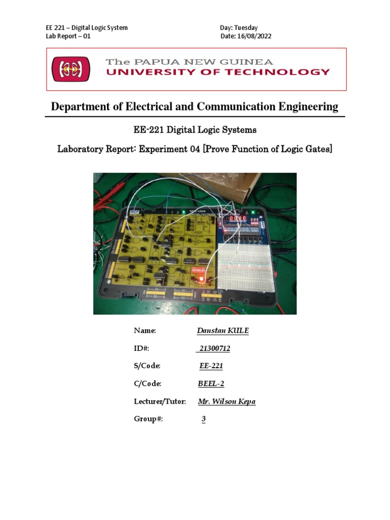 LAB REPORT On Logic Gates PDF Logic Gate Electronic Circuits