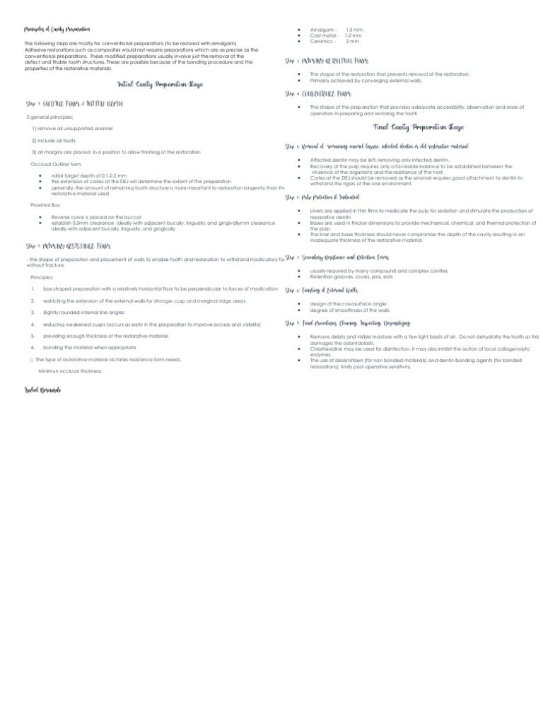 Describe The Process And Principles Of Cavity Preparation