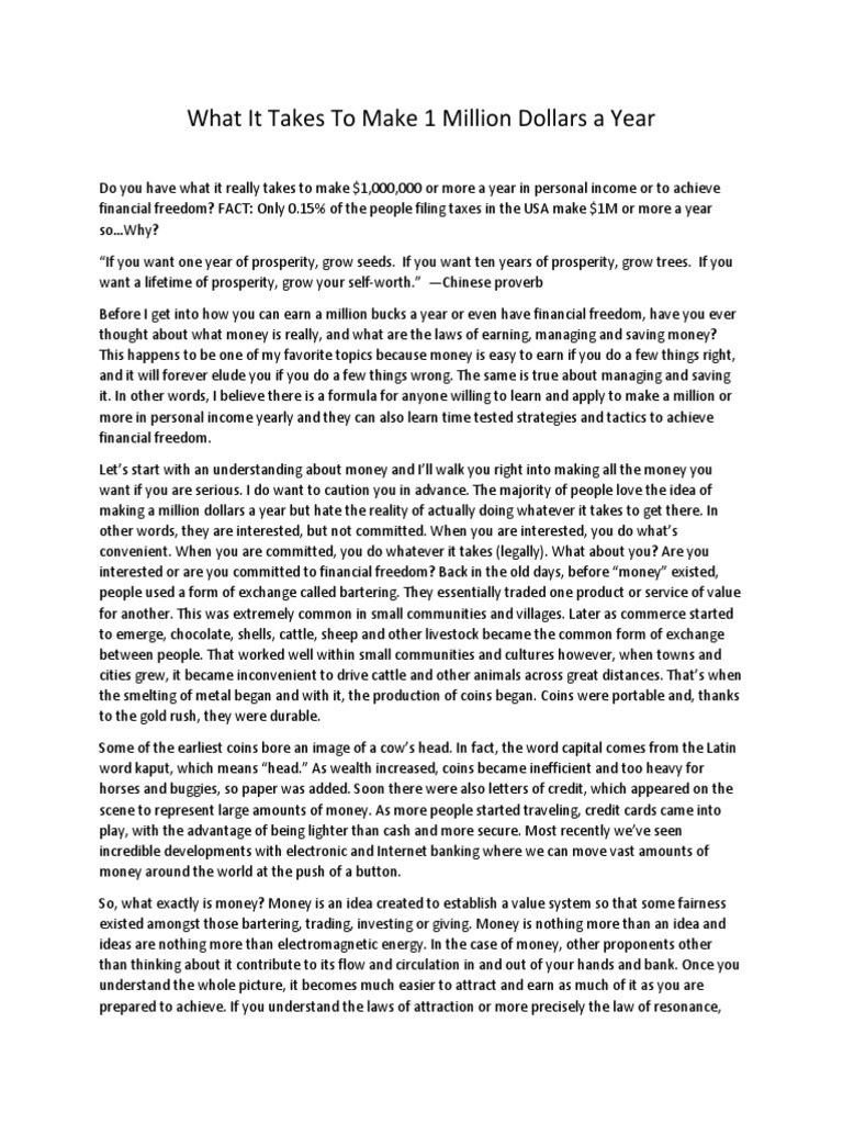 What it takes to make 1 million dollars a year pdf money investing