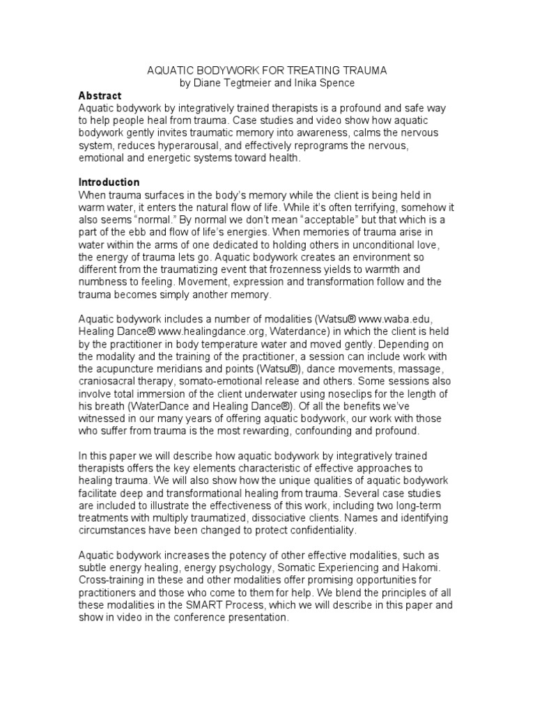 Aquatic Bodywork For Trauma PDF Massage Psychotherapy