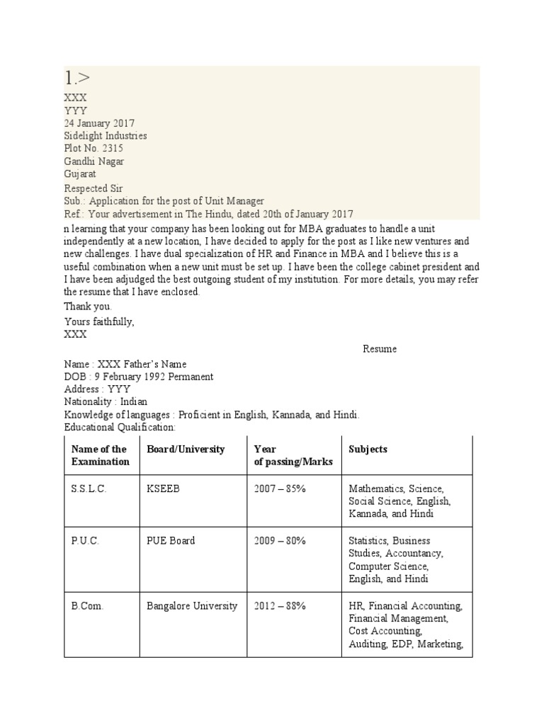 2nd PUC Job Application Letter Format | PDF