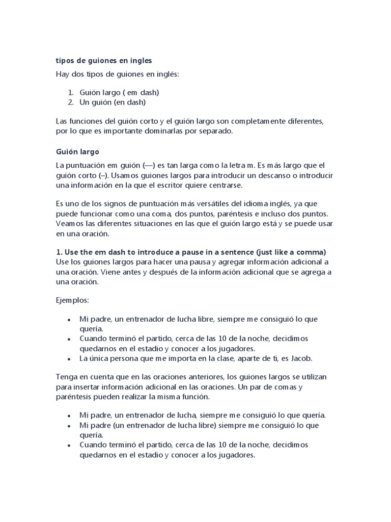 Tipos de guiones en inglés: uso y ejemplos | PDF | Puntuación