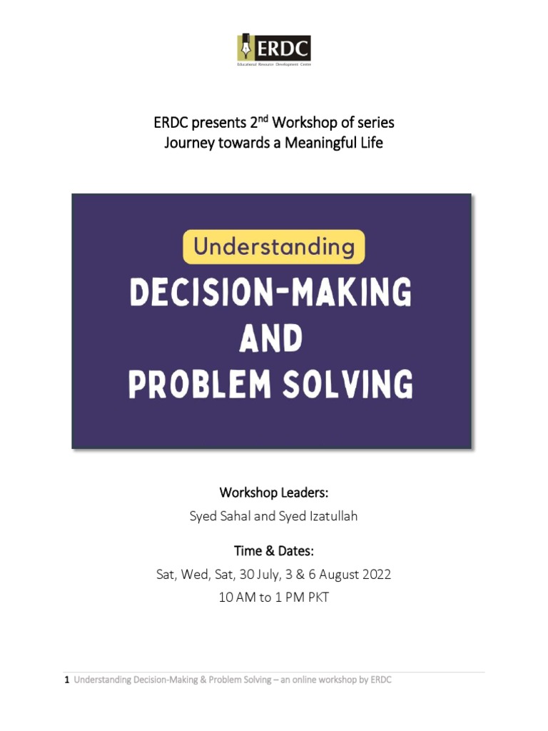 Understanding Decison Making Problem Solving Workbook PDF