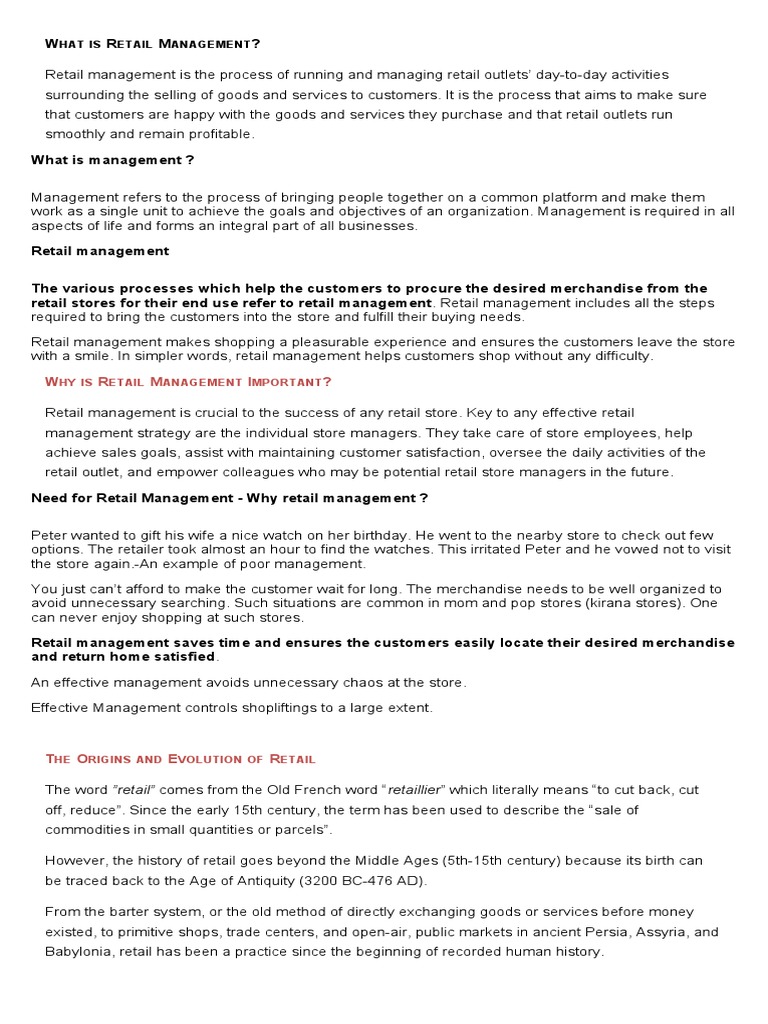 Retail Management Lecture Pdf Retail Supermarket