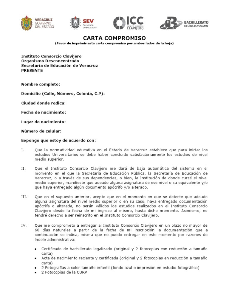 Carta Compromiso Instituto Clavijero | PDF
