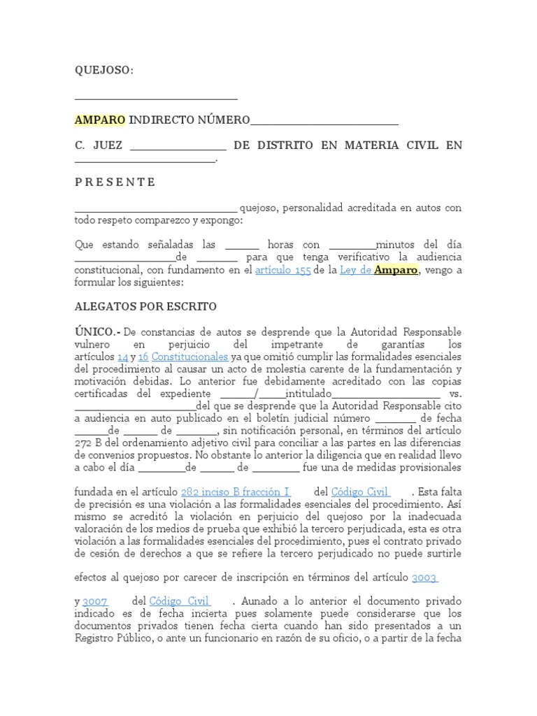 Formato de Alegatos en Amparo Indirecto | PDF | Caso de ley ...