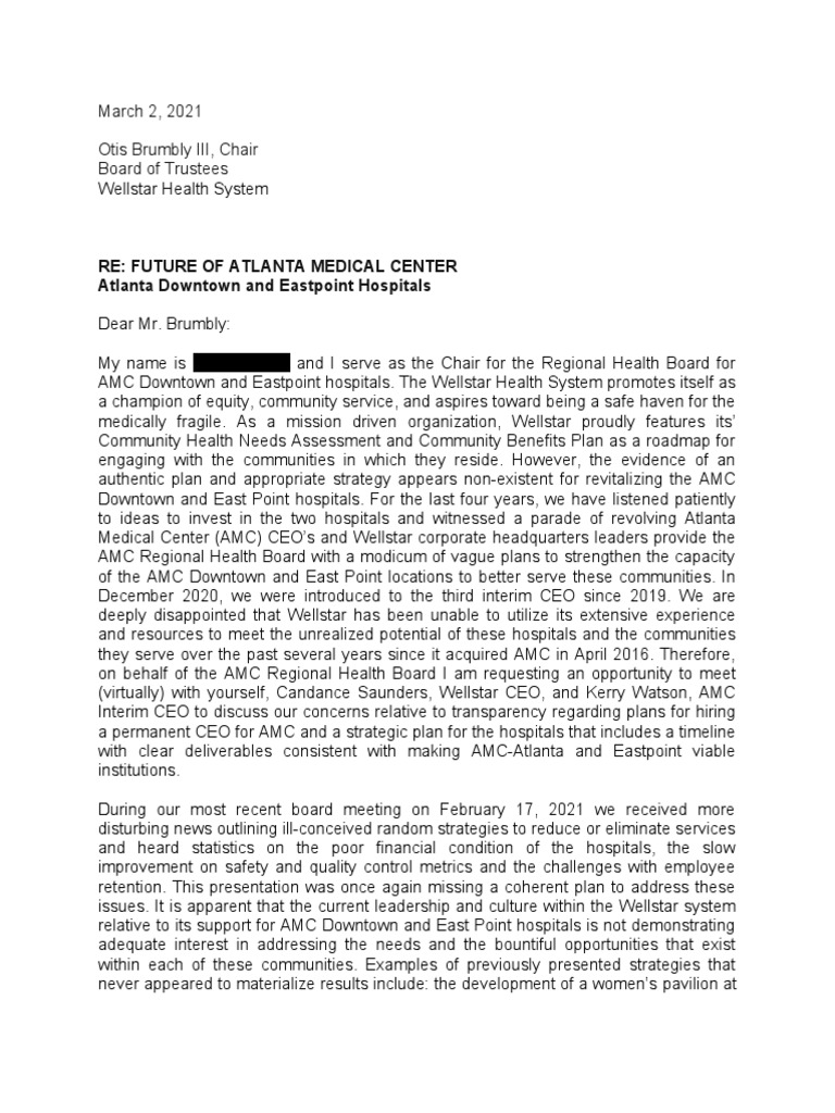 Letter Sent To Wellstar Health System Download Free PDF Health Care