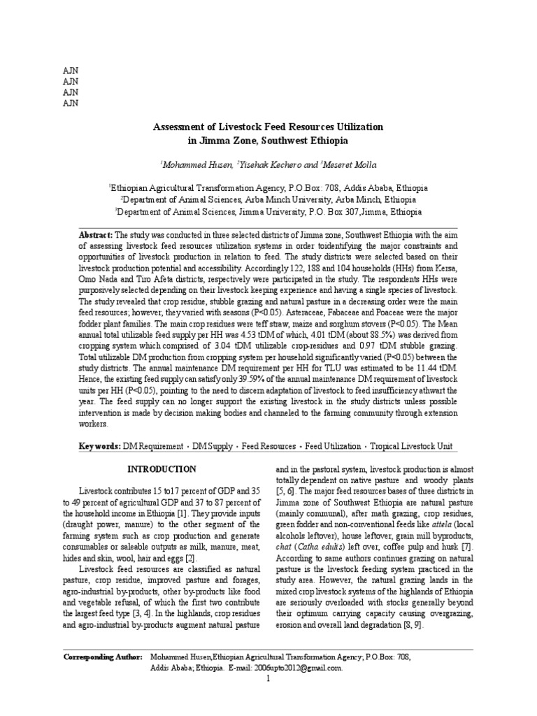 Assessment of Livestock Feed Resources Utilization in Jimma Zone