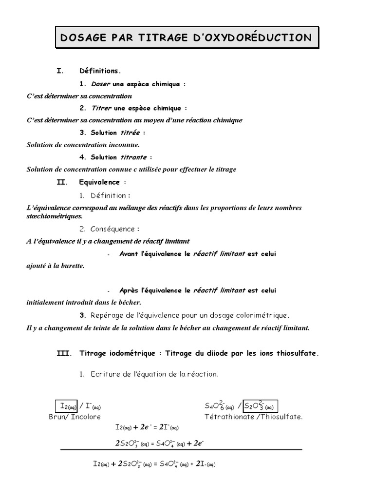 Dosage par Titrage d'Oxydoréduction | PDF | Titrage | Chimie