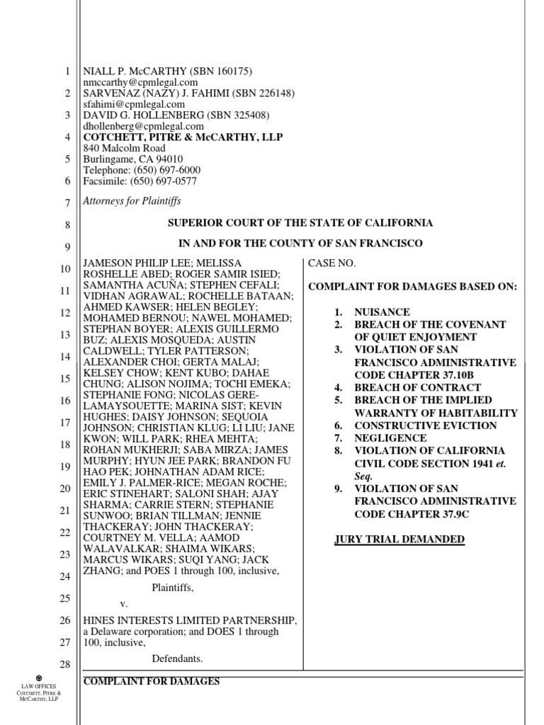 33 Tehama Lawsuit PDF Cause Of Action Damages