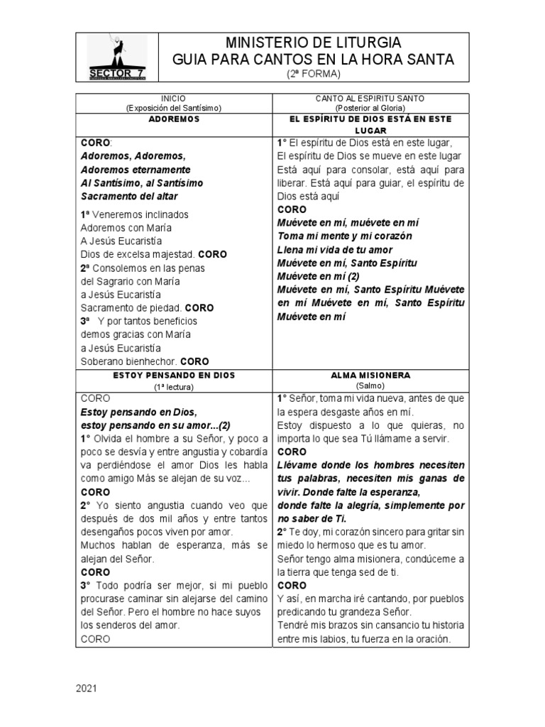 Guía de Cantos para Hora Santa 2021 | PDF | eucaristía | María, madre ...