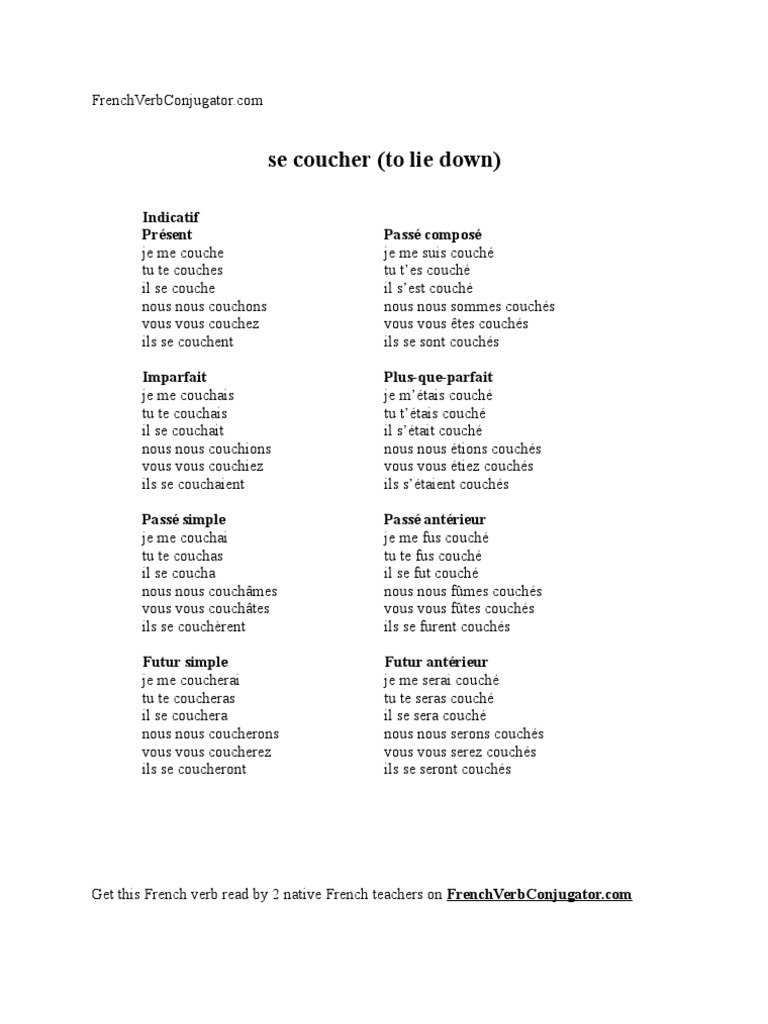 french verb se coucher Typologie linguistique Relations syntaxiques