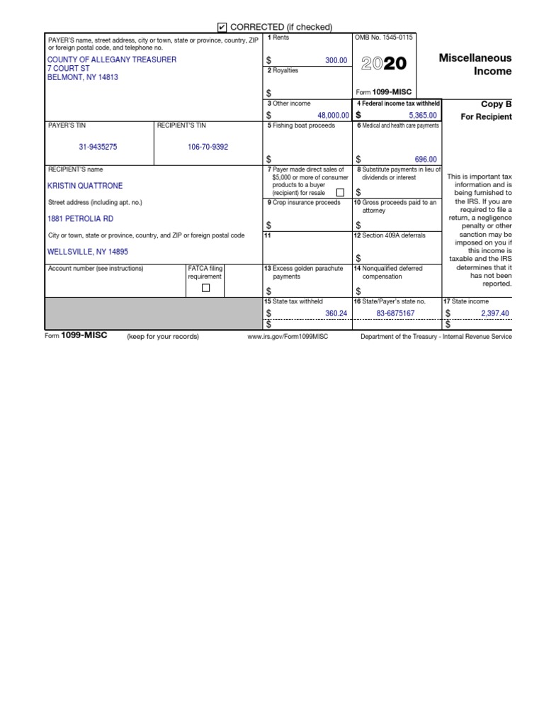 2020 Form 1099-MISC | PDF | Taxes | Taxation
