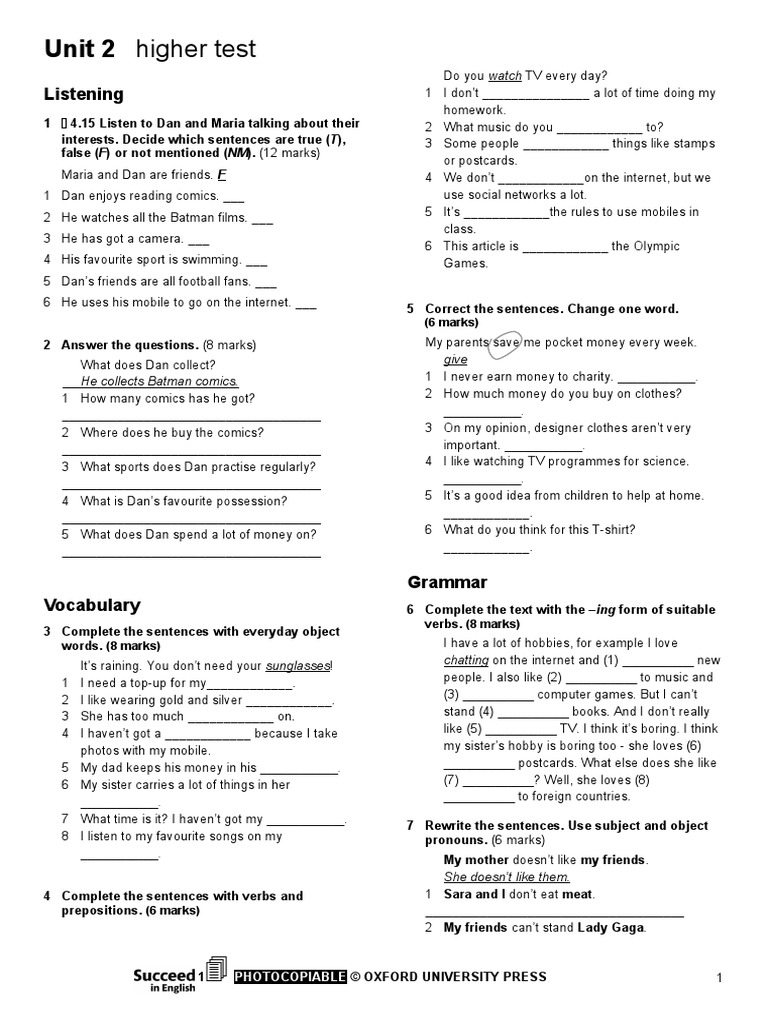 Higher Test 2 | PDF