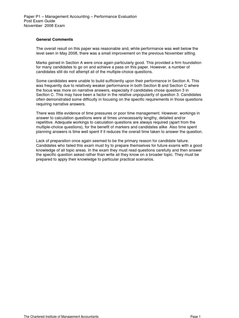 P1 PEG N2008 Final Version PDF Management Accounting Profit