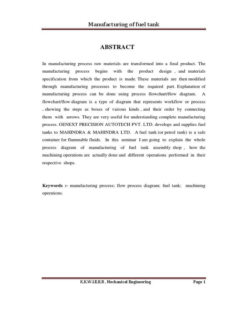 KeywordsManufacturing Process Flow Process Diagram Fuel Tank