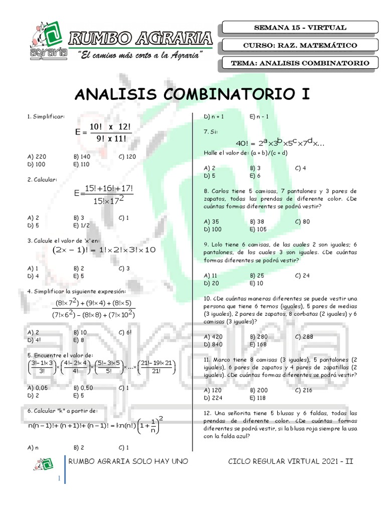 Analisis Combinatorio I | PDF | Combinatoria | Moda