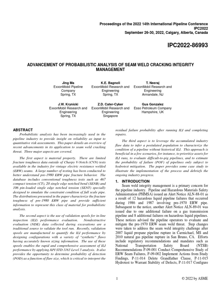 Ipc2022-86993 Advancement of Probabilistic Analysis of Seam Weld ...