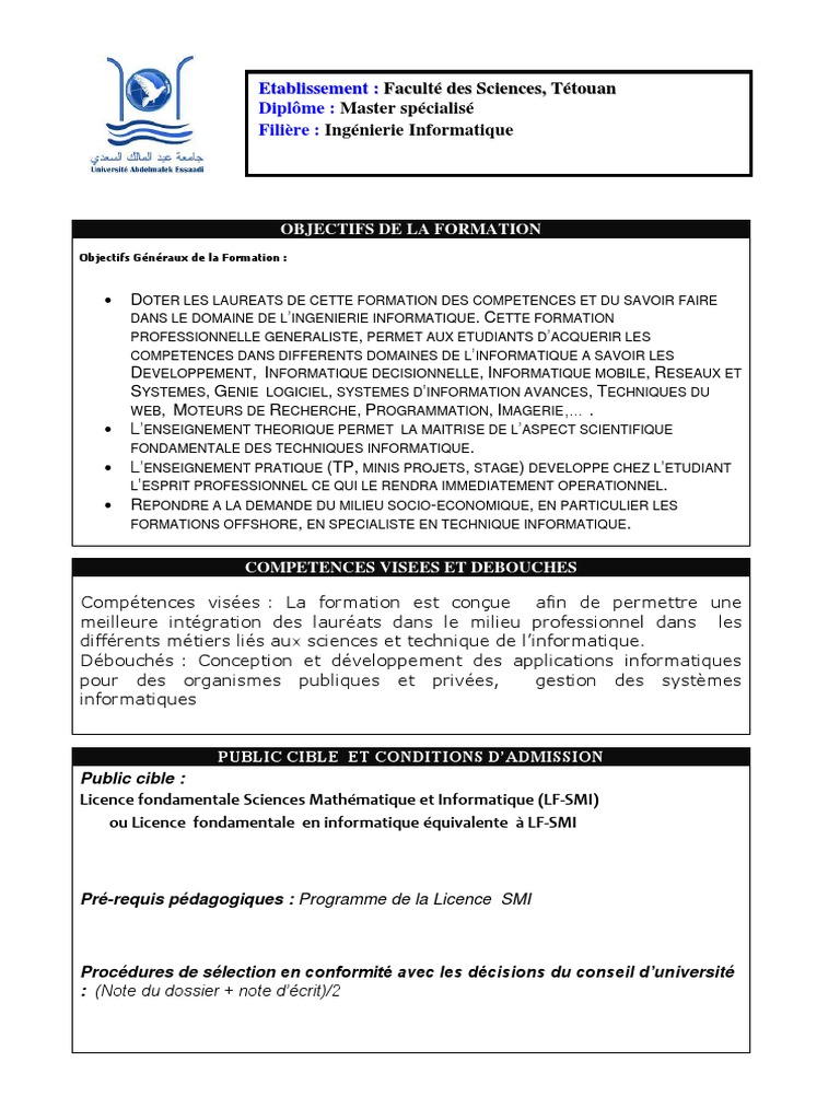 Formation en Ingénierie Informatique | PDF | Informatique | Master ...