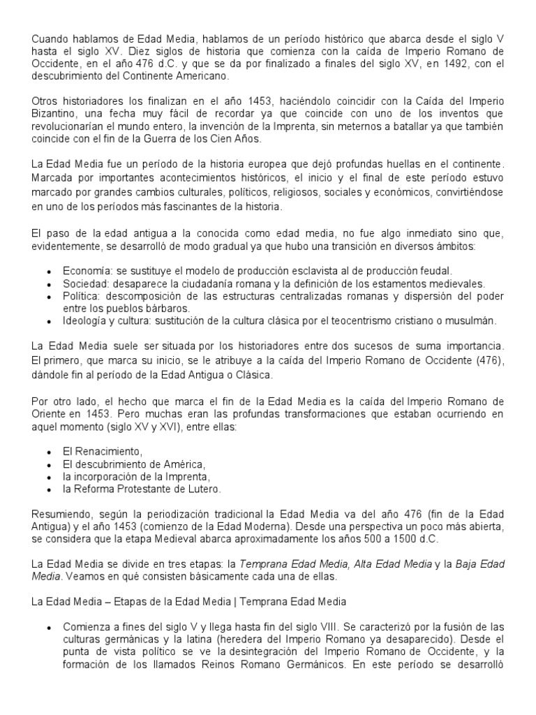 Historia y etapas de la Edad Media | PDF | Edades medias | imperio Romano
