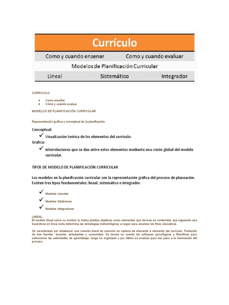 Tipos de Modelos de Planificación Curricular | PDF | Plan de estudios ...
