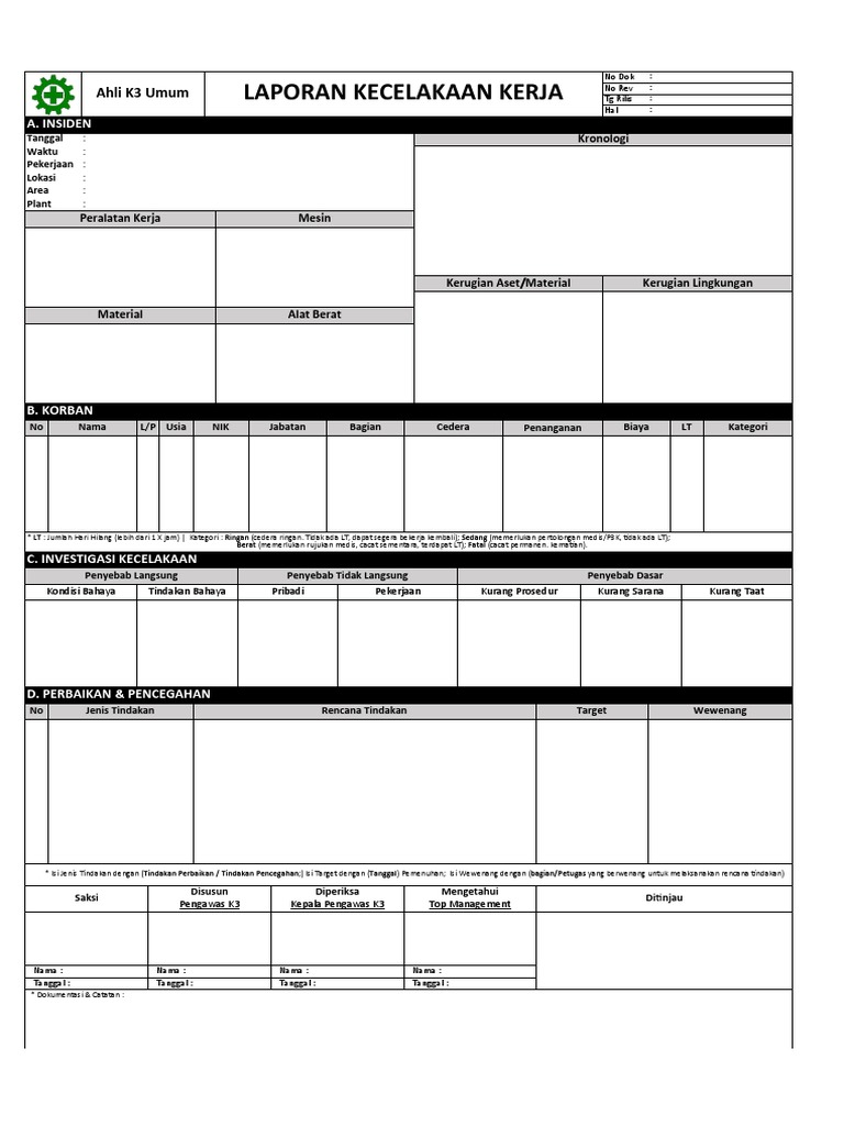 Laporan Kecelakaan Kerja Pdf
