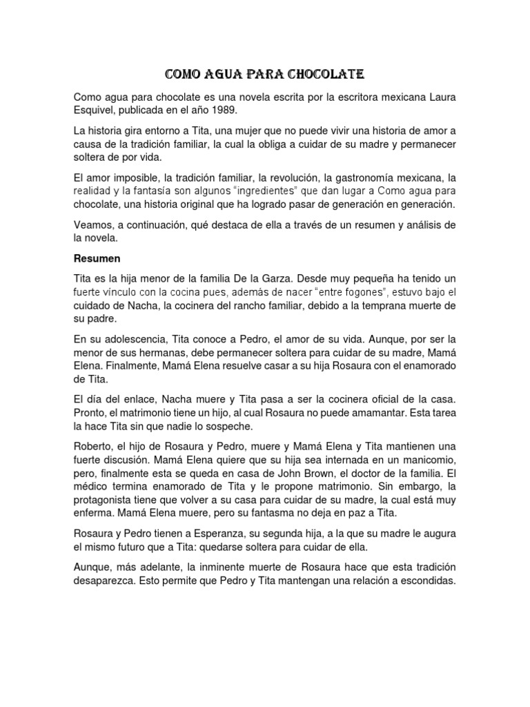 Resumen Como Agua para Chocolate PDF