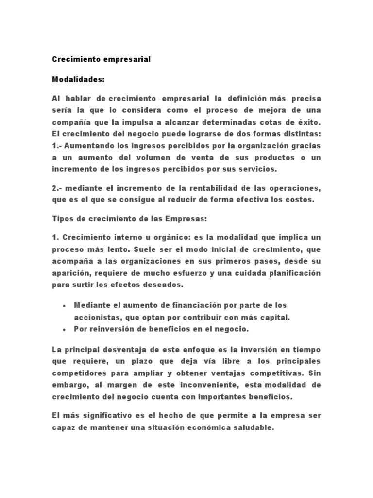 Modalidades de Crecimiento Empresarial | PDF | Business | Planificación