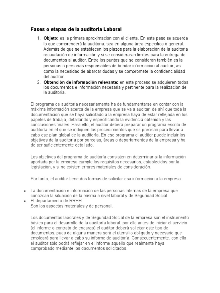 Fases o Etapas de La Auditoria Laboral | PDF | Auditoría | Contralor