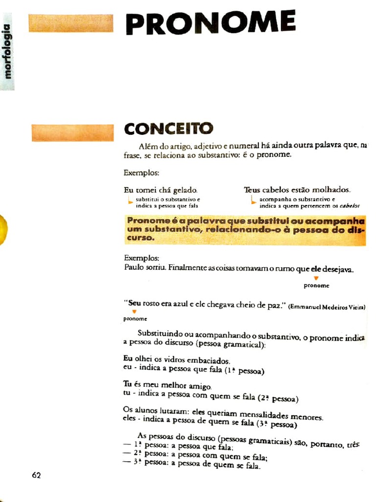 Tipos e Conceitos de Pronomes | PDF | Pronome | Mecânica da linguagem
